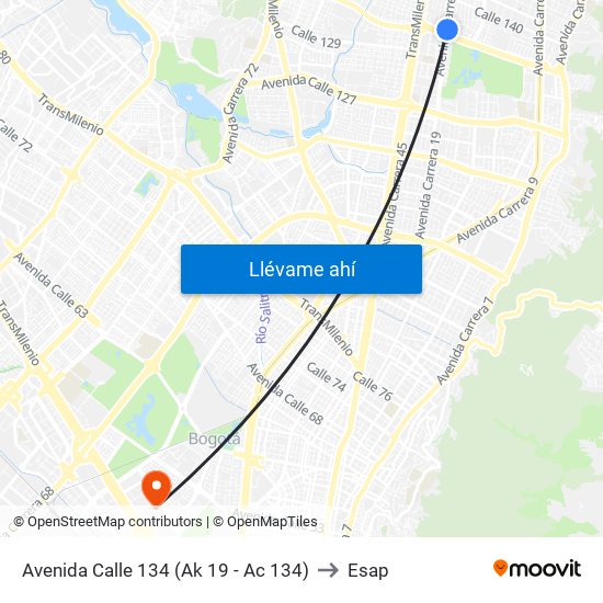 Avenida Calle 134 (Ak 19 - Ac 134) to Esap map