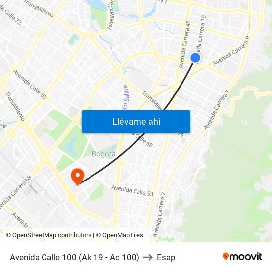 Avenida Calle 100 (Ak 19 - Ac 100) to Esap map