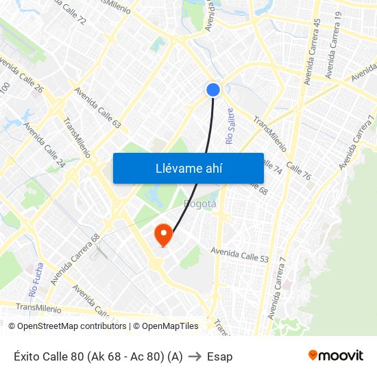 Éxito Calle 80 (Ak 68 - Ac 80) (A) to Esap map
