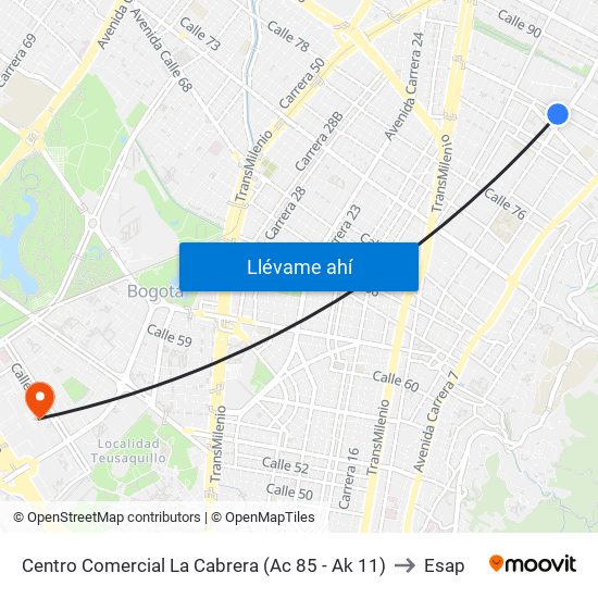 Centro Comercial La Cabrera (Ac 85 - Ak 11) to Esap map