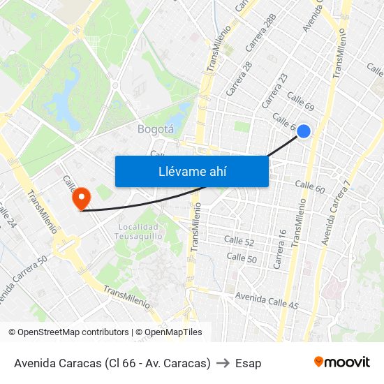 Avenida Caracas (Cl 66 - Av. Caracas) to Esap map