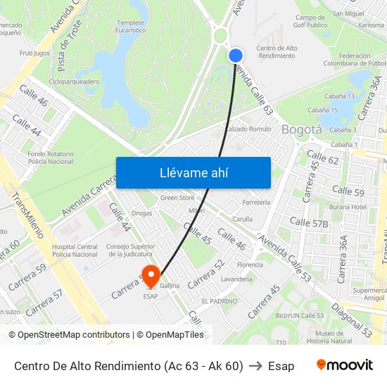 Centro De Alto Rendimiento (Ac 63 - Ak 60) to Esap map