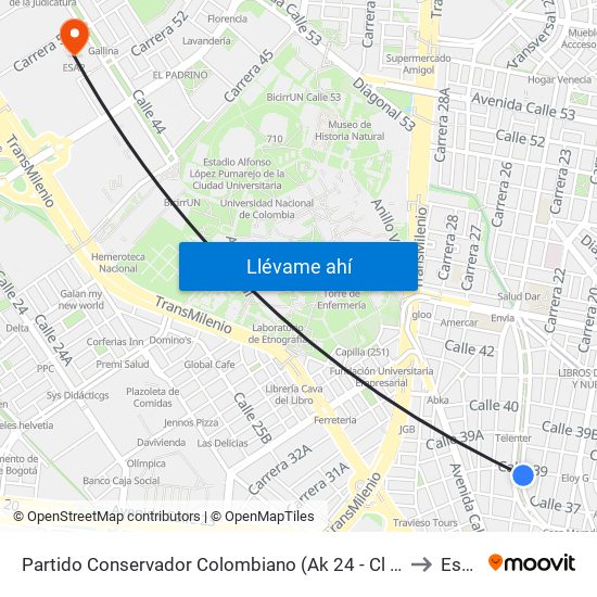 Partido Conservador Colombiano (Ak 24 - Cl 39) to Esap map