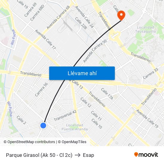 Parque Girasol (Ak 50 - Cl 2c) to Esap map