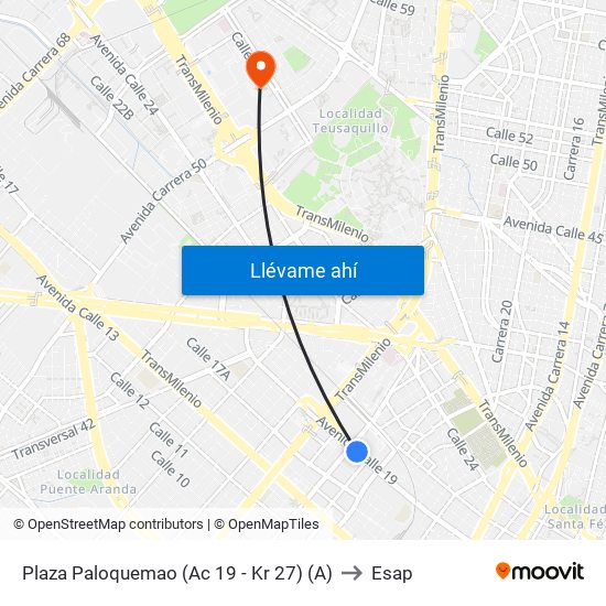 Plaza Paloquemao (Ac 19 - Kr 27) (A) to Esap map