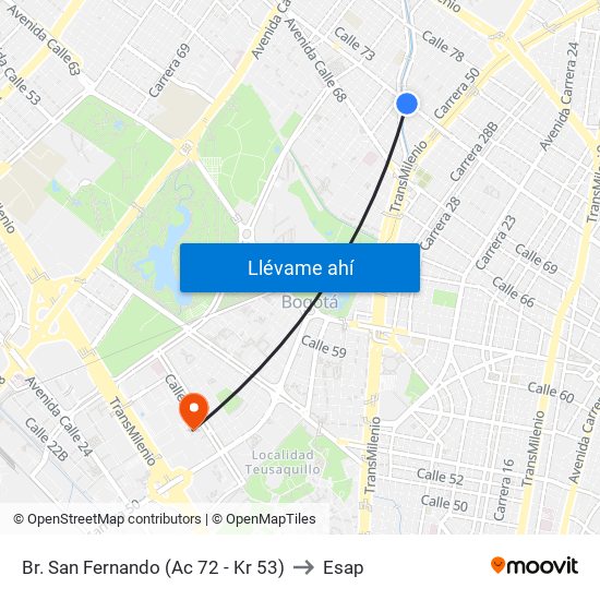 Br. San Fernando (Ac 72 - Kr 53) to Esap map