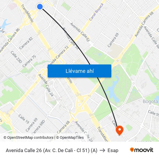 Avenida Calle 26 (Av. C. De Cali - Cl 51) (A) to Esap map