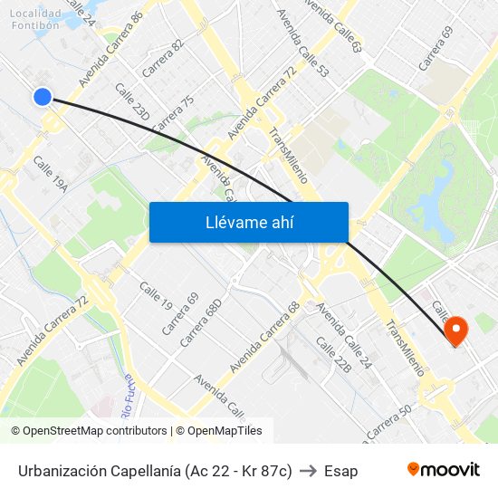 Urbanización Capellanía (Ac 22 - Kr 87c) to Esap map