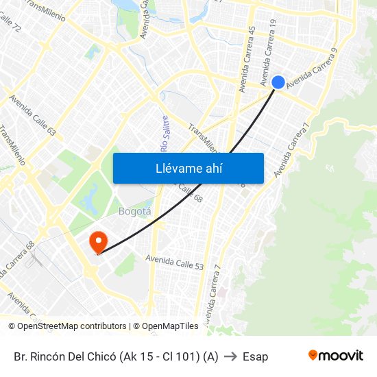 Br. Rincón Del Chicó (Ak 15 - Cl 101) (A) to Esap map