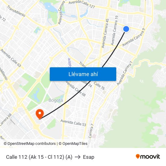 Calle 112 (Ak 15 - Cl 112) (A) to Esap map