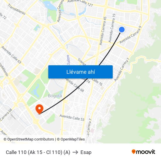 Calle 110 (Ak 15 - Cl 110) (A) to Esap map