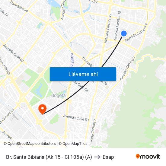 Br. Santa Bibiana (Ak 15 - Cl 105a) (A) to Esap map