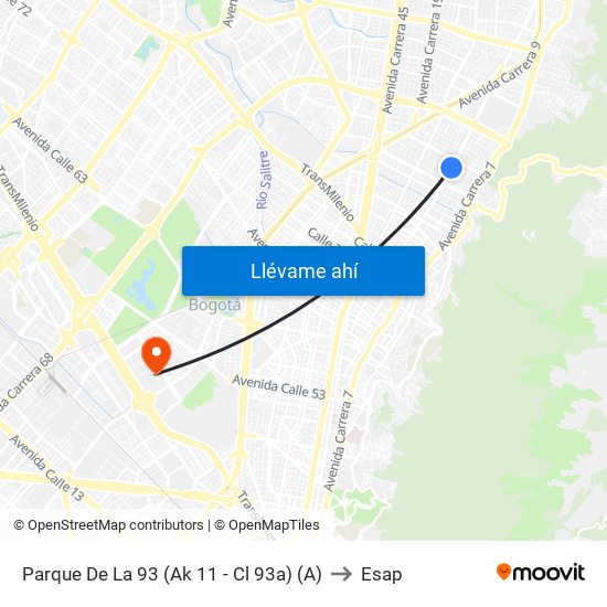 Parque De La 93 (Ak 11 - Cl 93a) (A) to Esap map