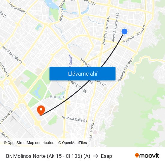 Br. Molinos Norte (Ak 15 - Cl 106) (A) to Esap map