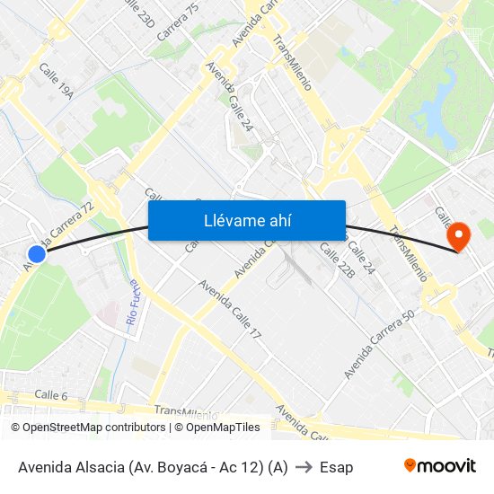 Avenida Alsacia (Av. Boyacá - Ac 12) (A) to Esap map