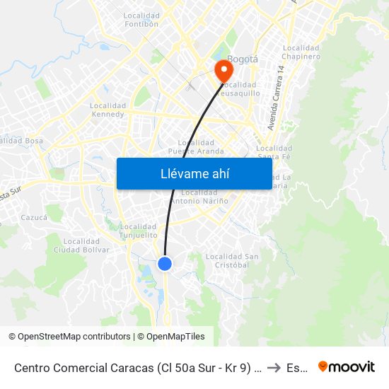 Centro Comercial Caracas (Cl 50a Sur - Kr 9) (A) to Esap map
