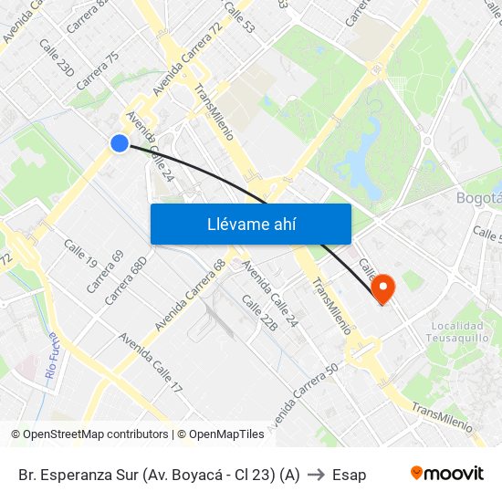 Br. Esperanza Sur (Av. Boyacá - Cl 23) (A) to Esap map