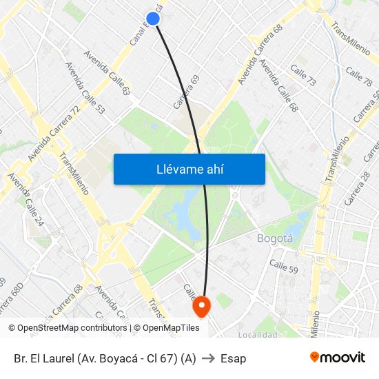 Br. El Laurel (Av. Boyacá - Cl 67) (A) to Esap map