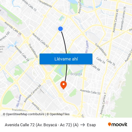 Avenida Calle 72 (Av. Boyacá - Ac 72) (A) to Esap map