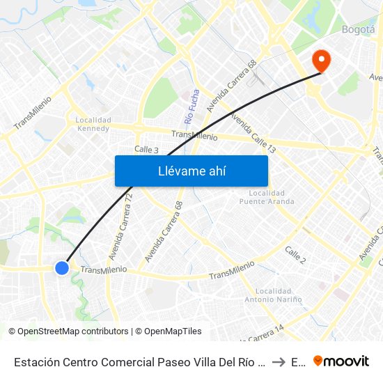 Estación Centro Comercial Paseo Villa Del Río - Madelena (Auto Sur - Kr 66a) to Esap map