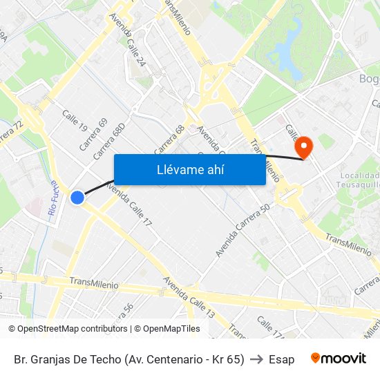 Br. Granjas De Techo (Av. Centenario - Kr 65) to Esap map