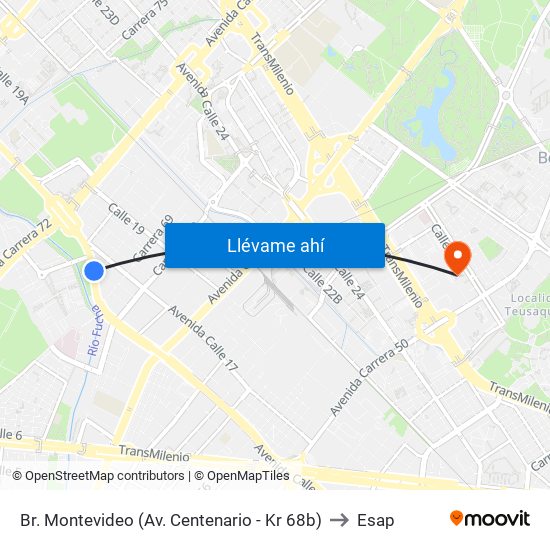 Br. Montevideo (Av. Centenario - Kr 68b) to Esap map