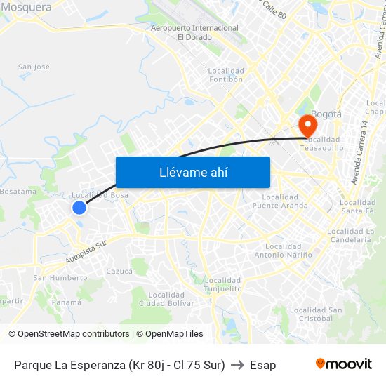 Parque La Esperanza (Kr 80j - Cl 75 Sur) to Esap map