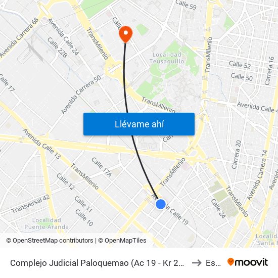 Complejo Judicial Paloquemao (Ac 19 - Kr 28a) (A) to Esap map