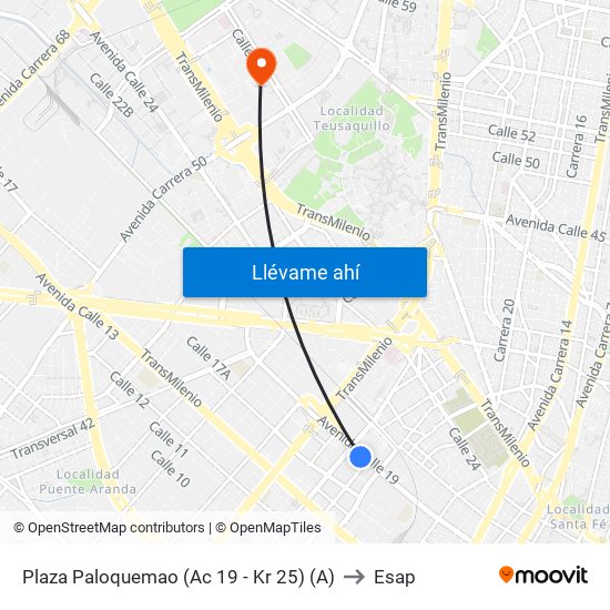 Plaza Paloquemao (Ac 19 - Kr 25) (A) to Esap map