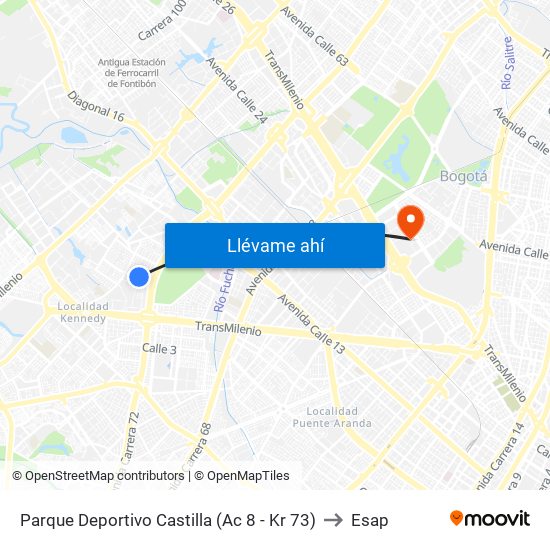 Parque Deportivo Castilla (Ac 8 - Kr 73) to Esap map