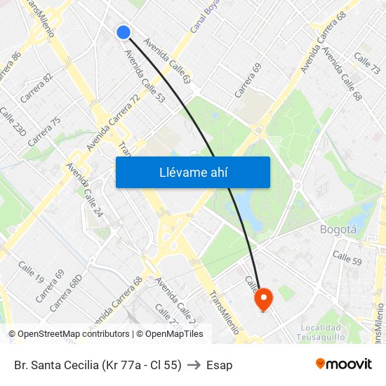 Br. Santa Cecilia (Kr 77a - Cl 55) to Esap map