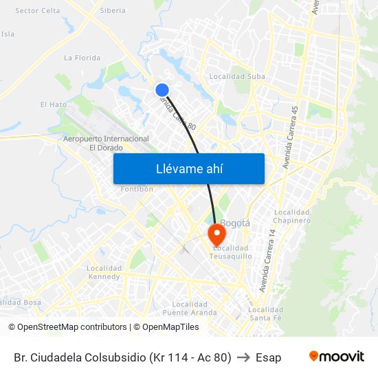 Br. Ciudadela Colsubsidio (Kr 114 - Ac 80) to Esap map