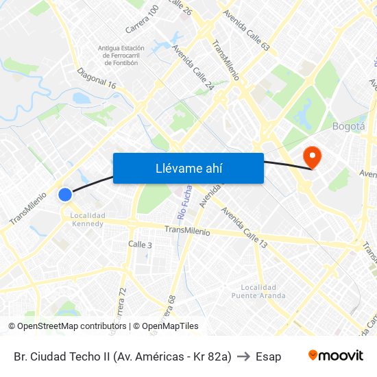 Br. Ciudad Techo II (Av. Américas - Kr 82a) to Esap map