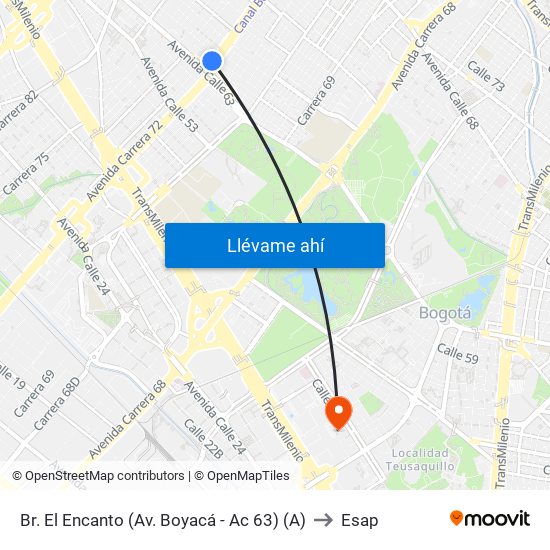 Br. El Encanto (Av. Boyacá - Ac 63) (A) to Esap map