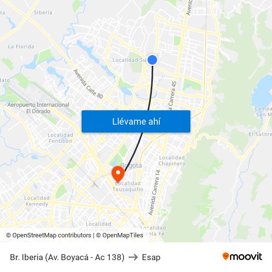 Br. Iberia (Av. Boyacá - Ac 138) to Esap map