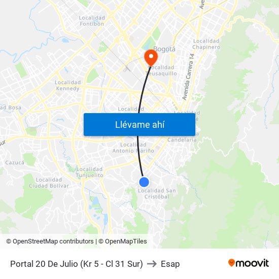 Portal 20 De Julio (Kr 5 - Cl 31 Sur) to Esap map
