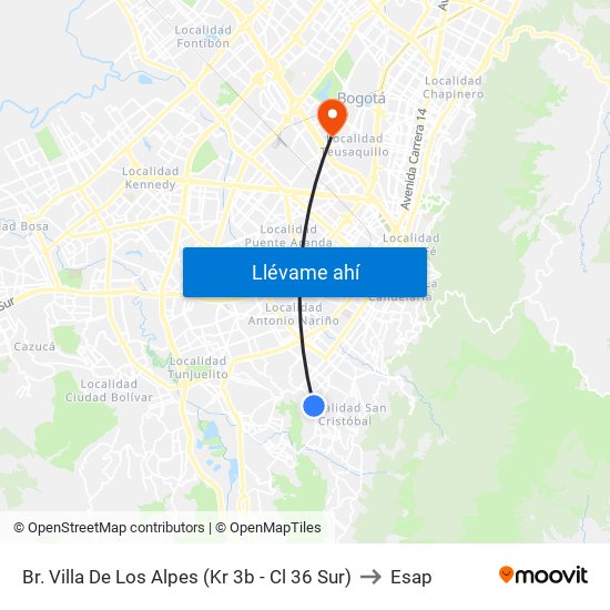 Br. Villa De Los Alpes (Kr 3b - Cl 36 Sur) to Esap map