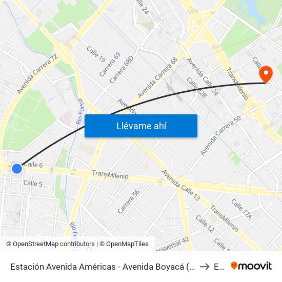 Estación Avenida Américas - Avenida Boyacá (Av. Américas - Kr 71b) (A) to Esap map