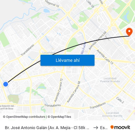 Br. José Antonio Galán (Av. A. Mejía - Cl 58k Sur) (A) to Esap map