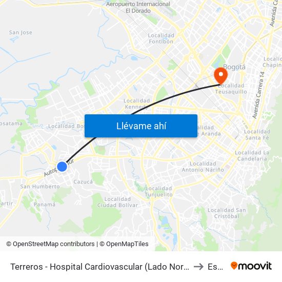 Terreros - Hospital Cardiovascular (Lado Norte) to Esap map