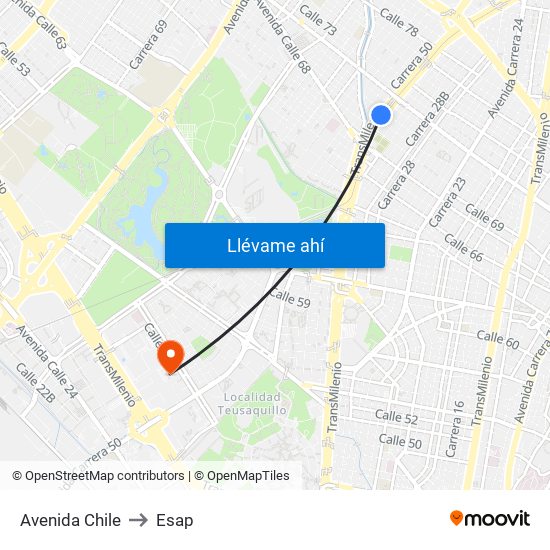 Avenida Chile to Esap map