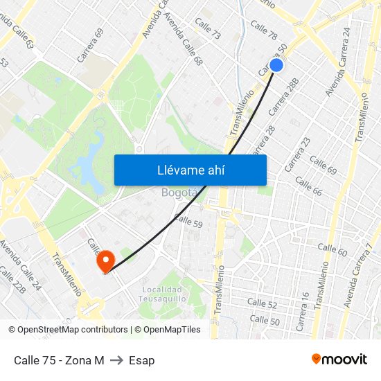 Calle 75 - Zona M to Esap map