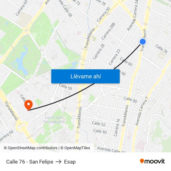Calle 76 - San Felipe to Esap map