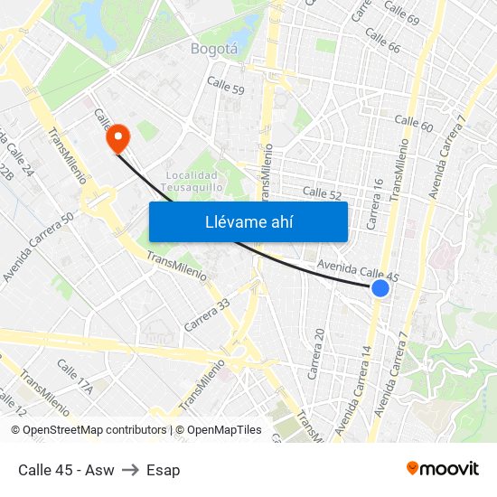 Calle 45 - Asw to Esap map