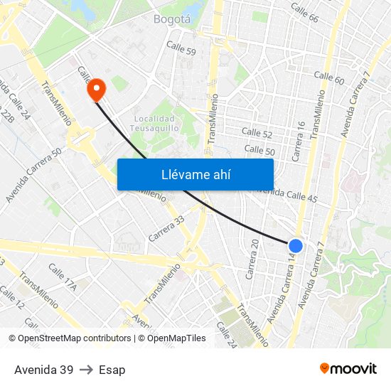 Avenida 39 to Esap map