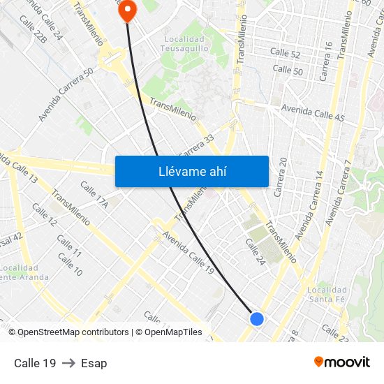 Calle 19 to Esap map