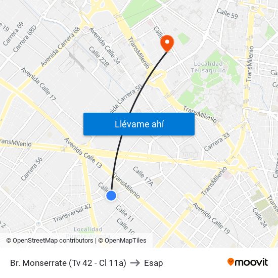 Br. Monserrate (Tv 42 - Cl 11a) to Esap map