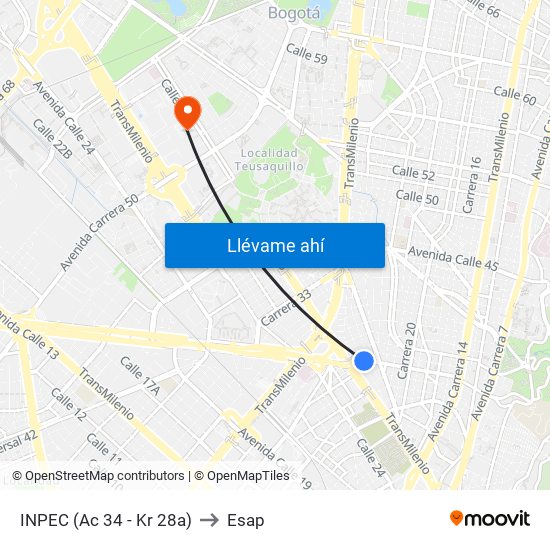 INPEC (Ac 34 - Kr 28a) to Esap map