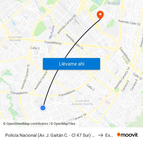 Policía Nacional (Av. J. Gaitán C. - Cl 47 Sur) (A) to Esap map