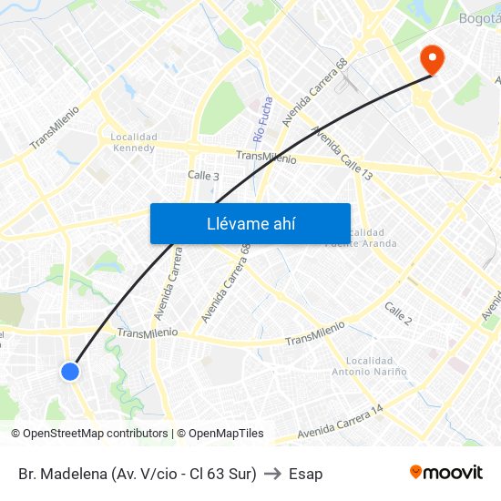 Br. Madelena (Av. V/cio - Cl 63 Sur) to Esap map